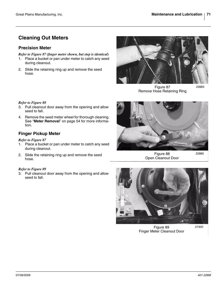 Cleaning out meters, Precision meter, Finger pickup meter | Precision meter finger pickup meter | Great Plains YP1625 Operator Manual User Manual | Page 75 / 134