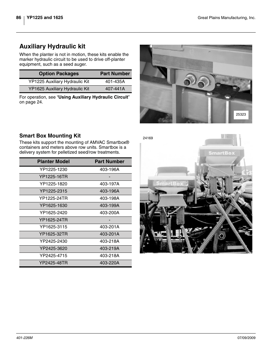 Auxiliary hydraulic kit, Smart box mounting kit | Great Plains YP1625 Operator Manual User Manual | Page 90 / 134