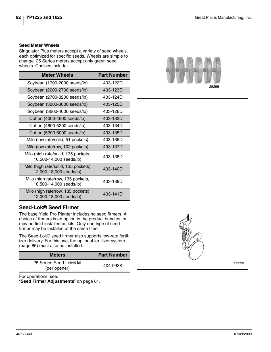 Seed meter wheels, Seed-lok® seed firmer | Great Plains YP1625 Operator Manual User Manual | Page 96 / 134