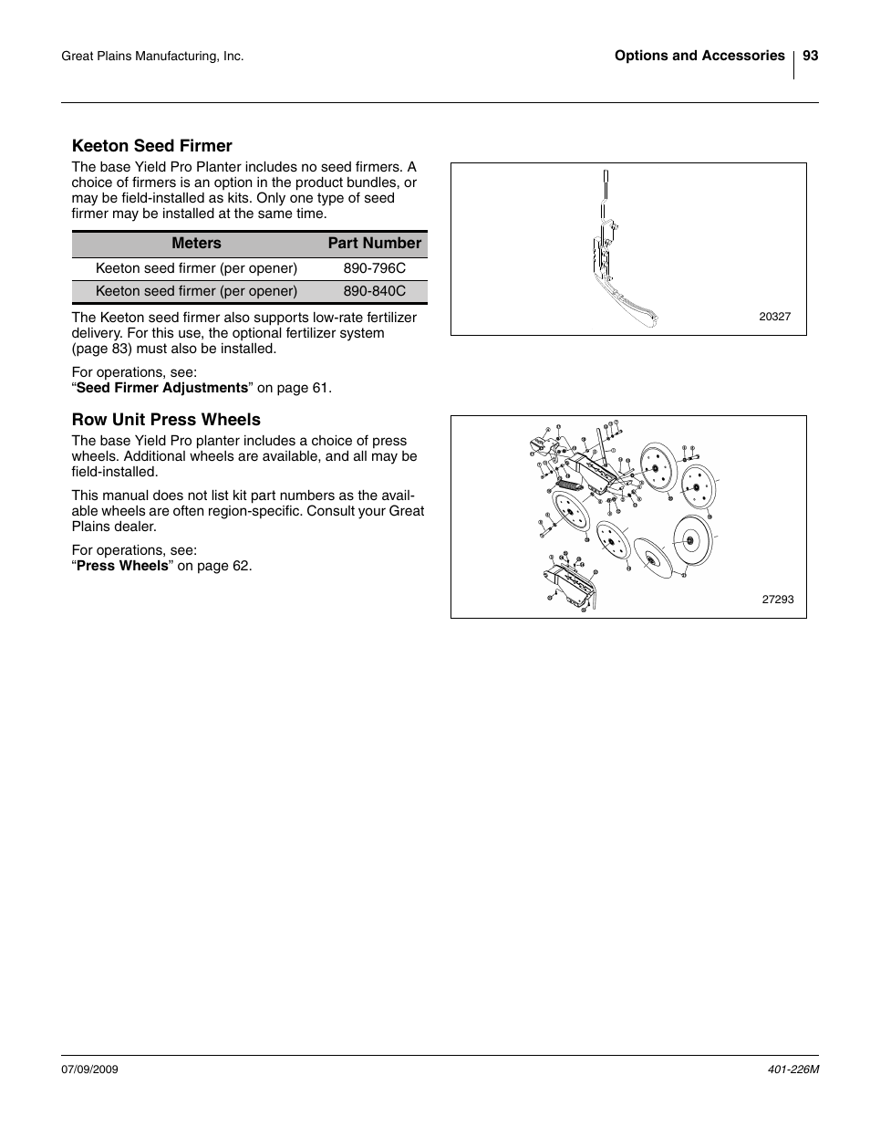Keeton seed firmer, Row unit press wheels, Keeton seed firmer row unit press wheels | Great Plains YP1625 Operator Manual User Manual | Page 97 / 134