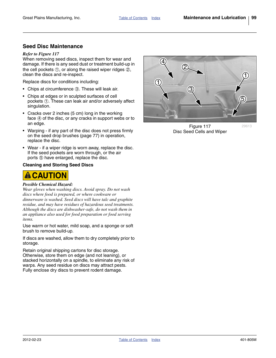 Seed disc maintenance, Cleaning and storing seed discs | Great Plains YP4425A Operator Manual User Manual | Page 103 / 166