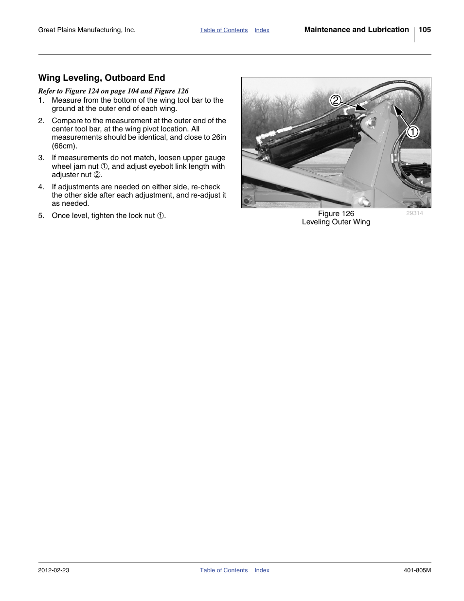 Wing leveling, outboard end | Great Plains YP4425A Operator Manual User Manual | Page 109 / 166