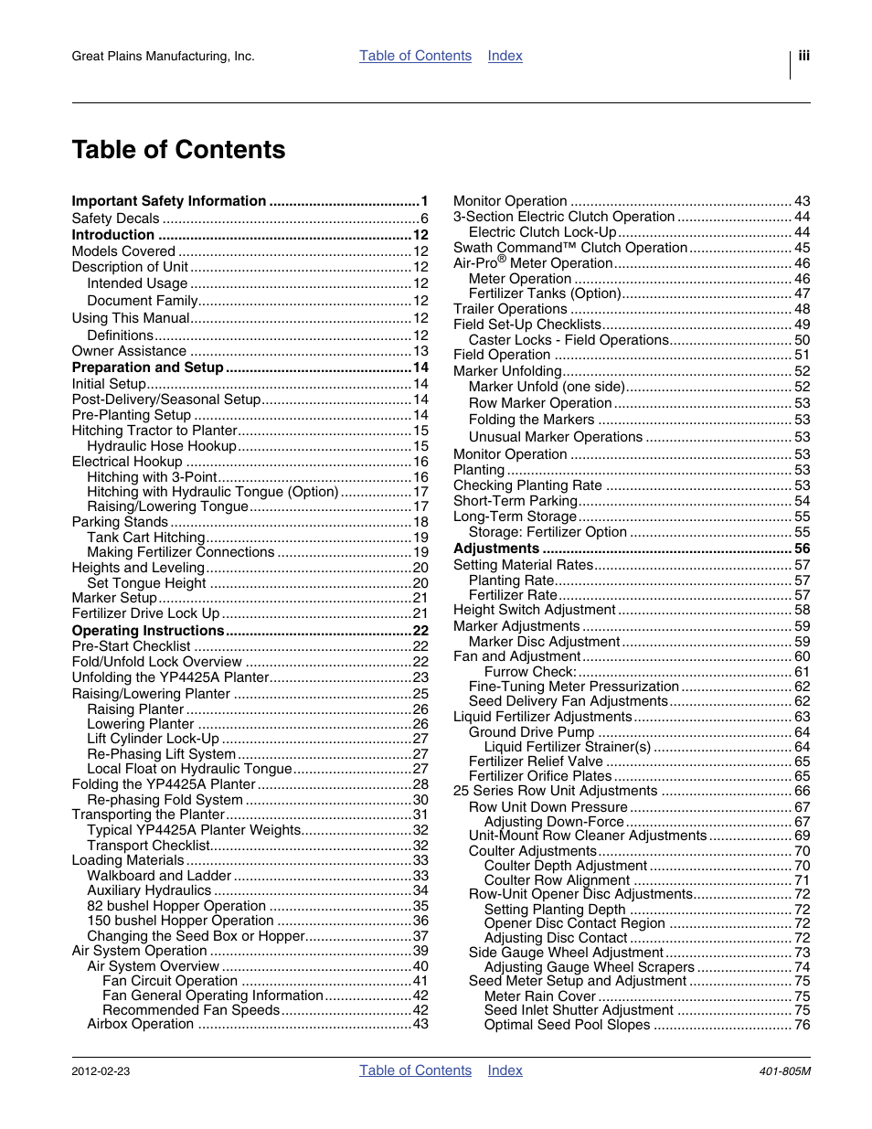 Great Plains YP4425A Operator Manual User Manual | Page 3 / 166