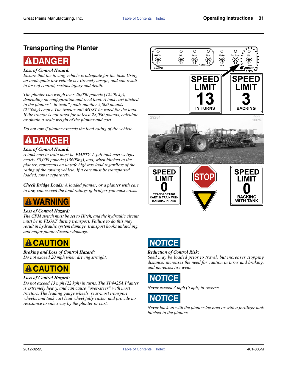Transporting the planter | Great Plains YP4425A Operator Manual User Manual | Page 35 / 166