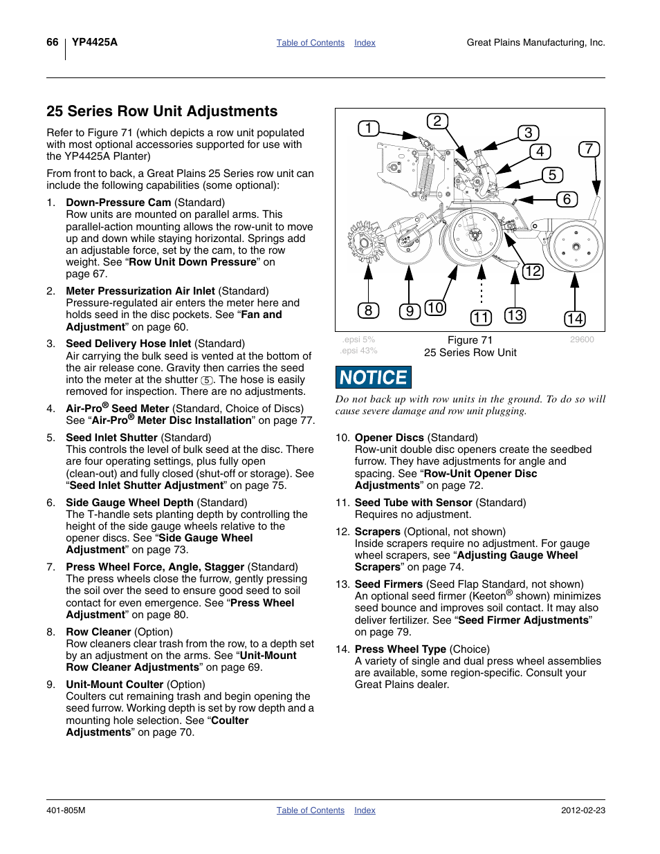25 series row unit adjustments | Great Plains YP4425A Operator Manual User Manual | Page 70 / 166