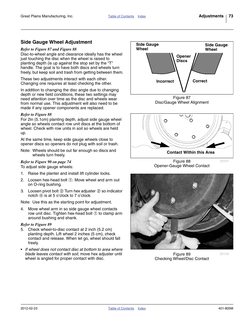 Side gauge wheel adjustment | Great Plains YP4425A Operator Manual User Manual | Page 77 / 166