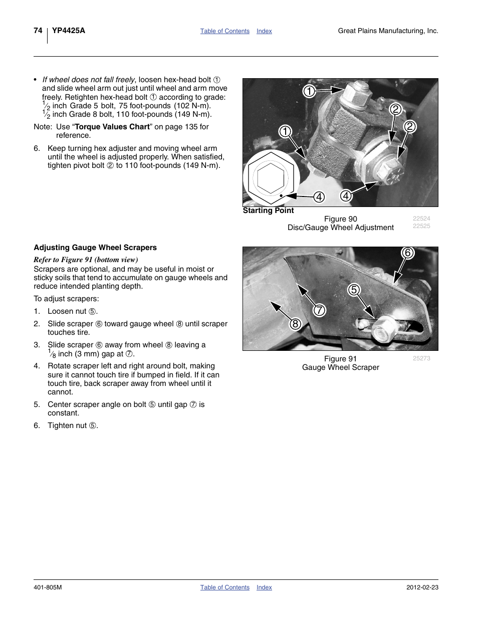 Adjusting gauge wheel scrapers, Refer to figure 90 | Great Plains YP4425A Operator Manual User Manual | Page 78 / 166