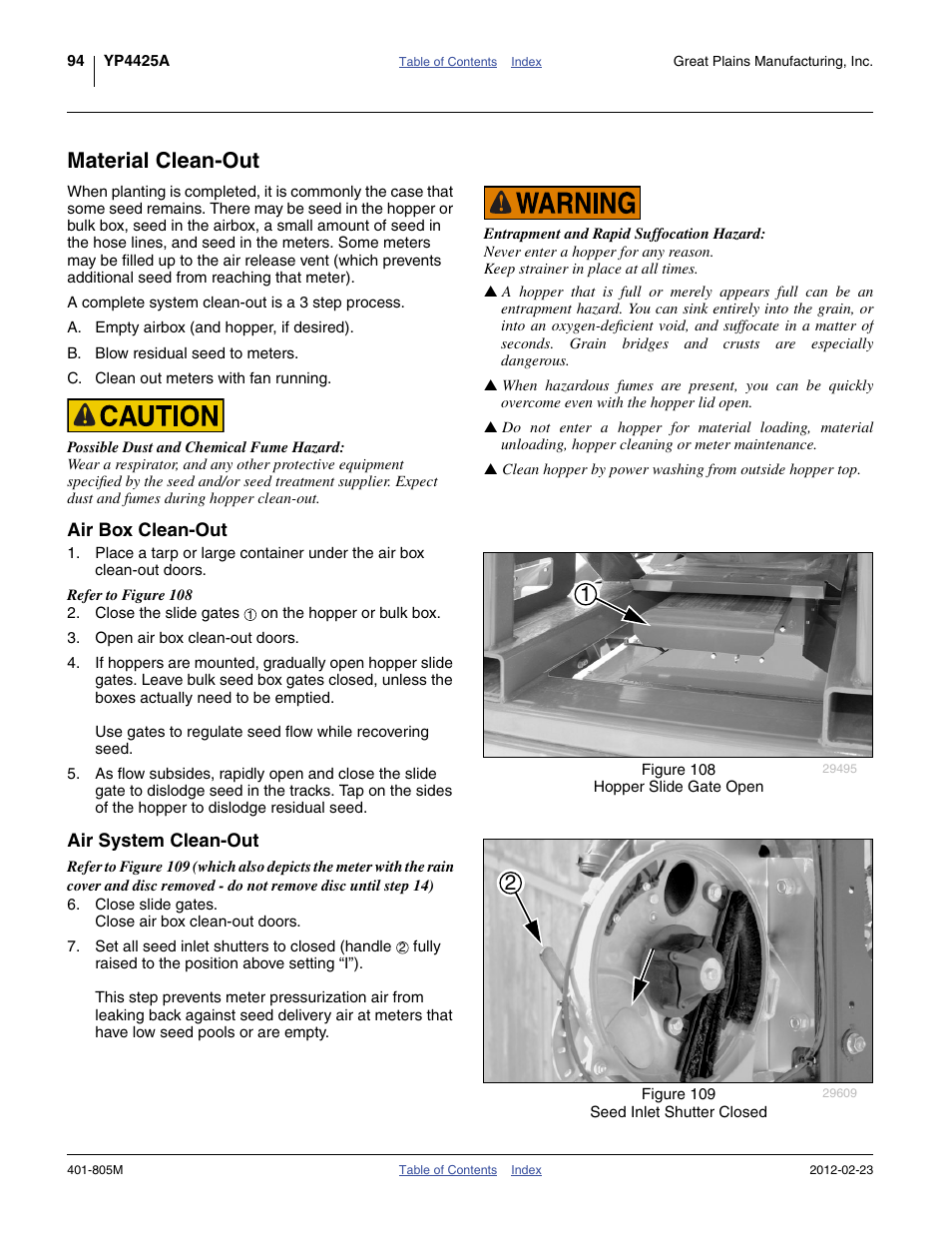Material clean-out, Air box clean-out, Air system clean-out | Air box clean-out air system clean-out | Great Plains YP4425A Operator Manual User Manual | Page 98 / 166