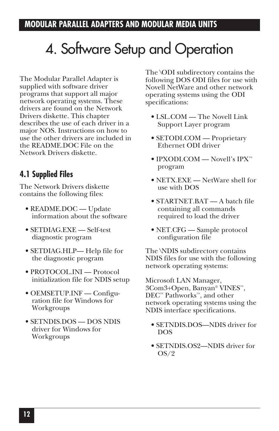 Software setup and operation, Modular parallel adapters and modular media units, 1 supplied files | Black Box LE073AE-R2 User Manual | Page 13 / 26