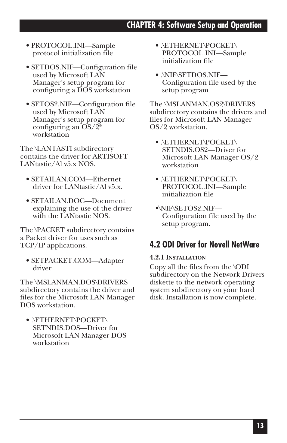 2 odi driver for novell netware, Chapter 4: software setup and operation | Black Box LE073AE-R2 User Manual | Page 14 / 26