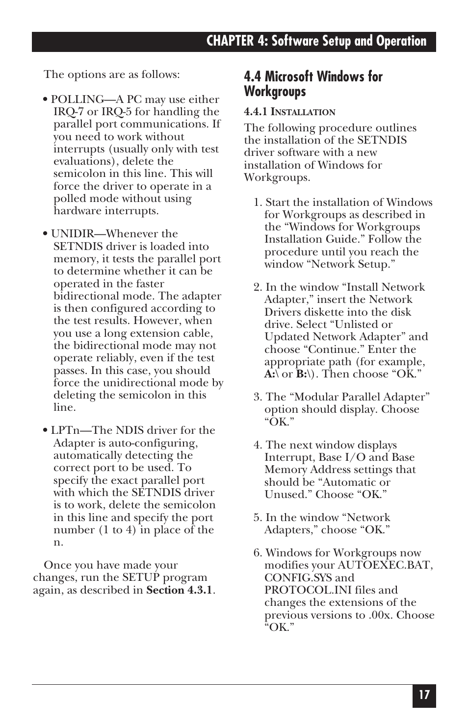 Chapter 4: software setup and operation, 4 microsoft windows for workgroups | Black Box LE073AE-R2 User Manual | Page 18 / 26