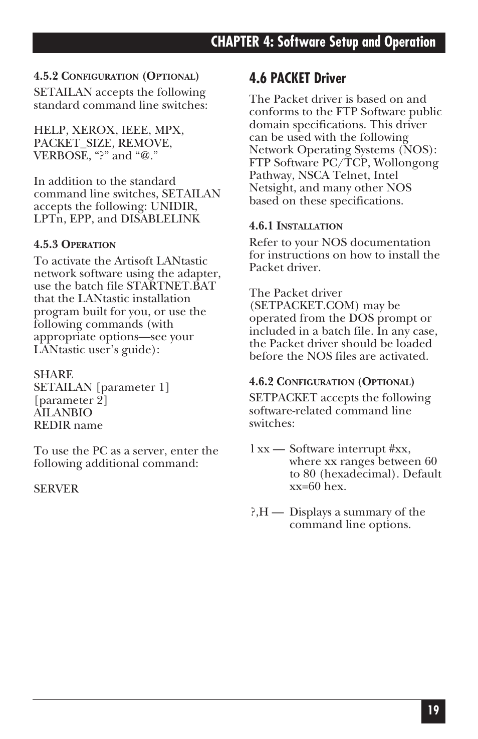 Chapter 4: software setup and operation, 6 packet driver | Black Box LE073AE-R2 User Manual | Page 20 / 26
