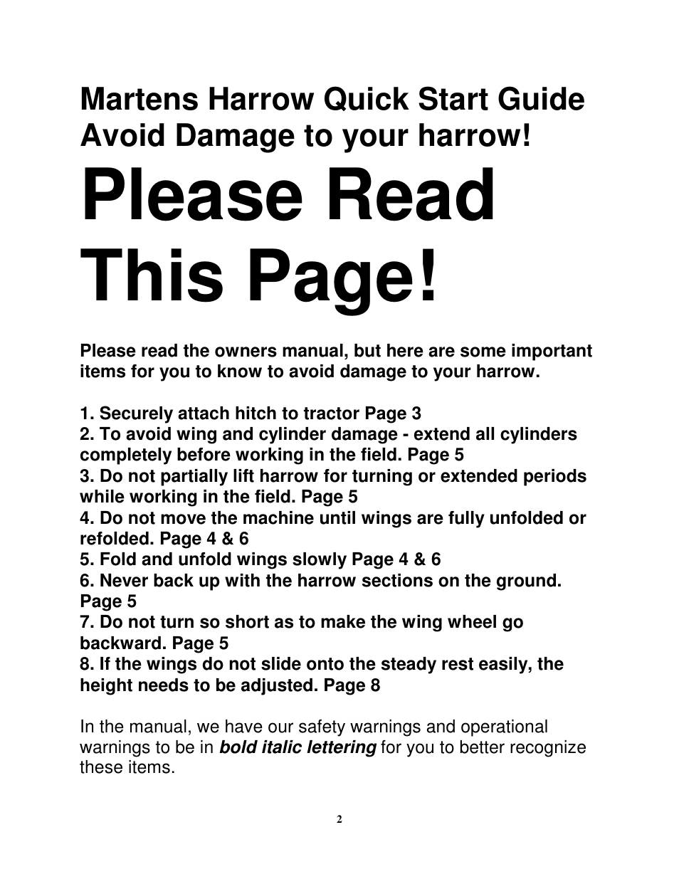 Please read this page | Great Plains HD Series Operator Manual User Manual | Page 2 / 14
