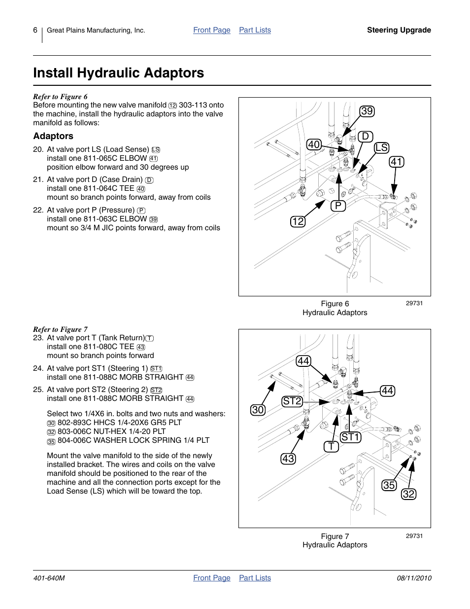 Install hydraulic adaptors, Ls d p, St1 t st2 | Great Plains 3PYP Planters User Manual | Page 6 / 12