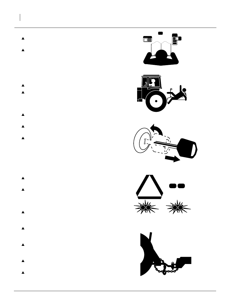 Be familiar with safety decals, Keep riders off machinery, Shutdown and storage | Use safety lights and devices, Use a safety chain | Great Plains TA520S Operator Manual User Manual | Page 4 / 66