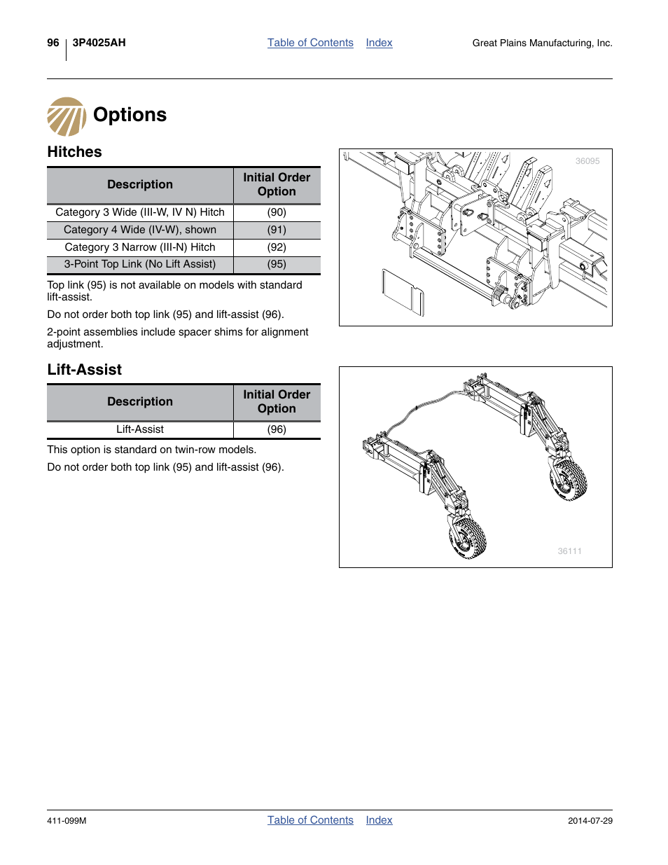 Options, Hitches, Lift-assist | Great Plains 3P4025AH Operator Manual User Manual | Page 100 / 132