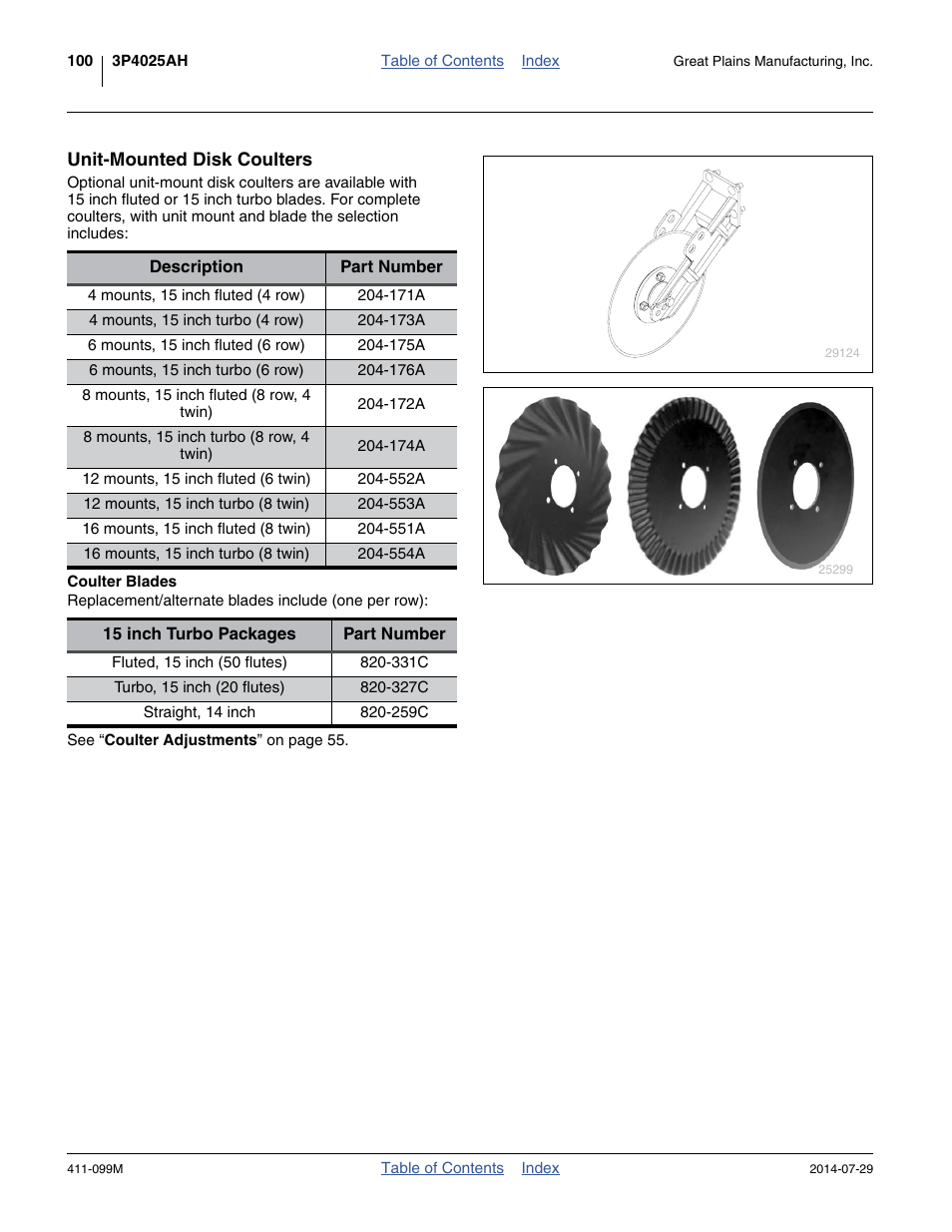 Unit-mounted disk coulters, Coulter blades | Great Plains 3P4025AH Operator Manual User Manual | Page 104 / 132