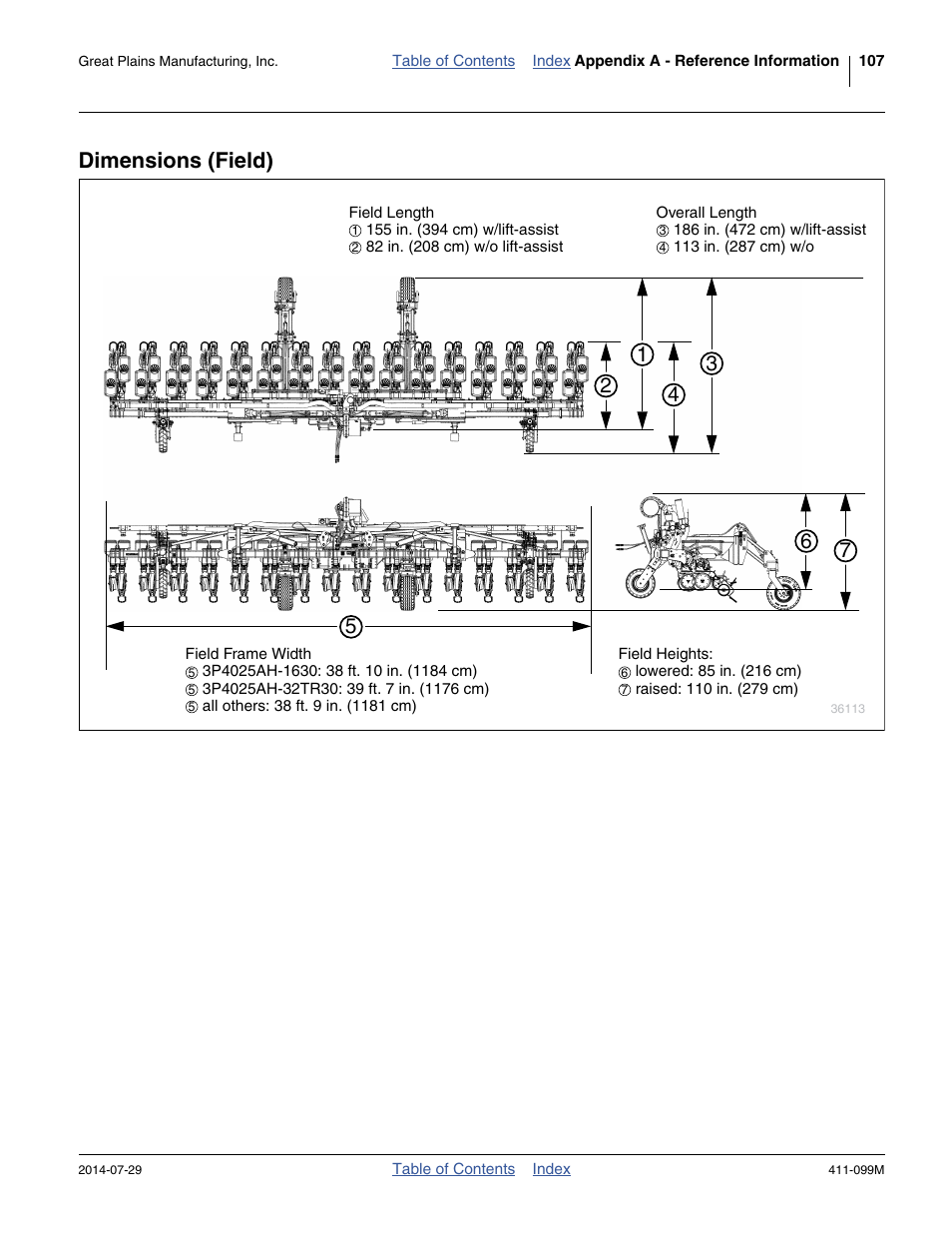 Dimensions (field) | Great Plains 3P4025AH Operator Manual User Manual | Page 111 / 132