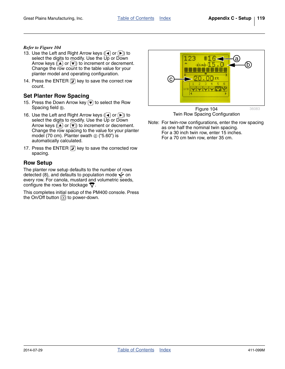 Set planter row spacing, Row setup, Set planter row spacing row setup | Ab c | Great Plains 3P4025AH Operator Manual User Manual | Page 123 / 132