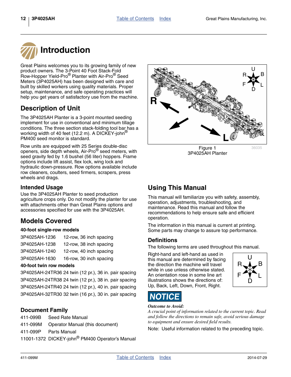 Introduction, Description of unit, Intended usage | Models covered, Document family, Using this manual, Definitions, Introduction description of unit | Great Plains 3P4025AH Operator Manual User Manual | Page 16 / 132