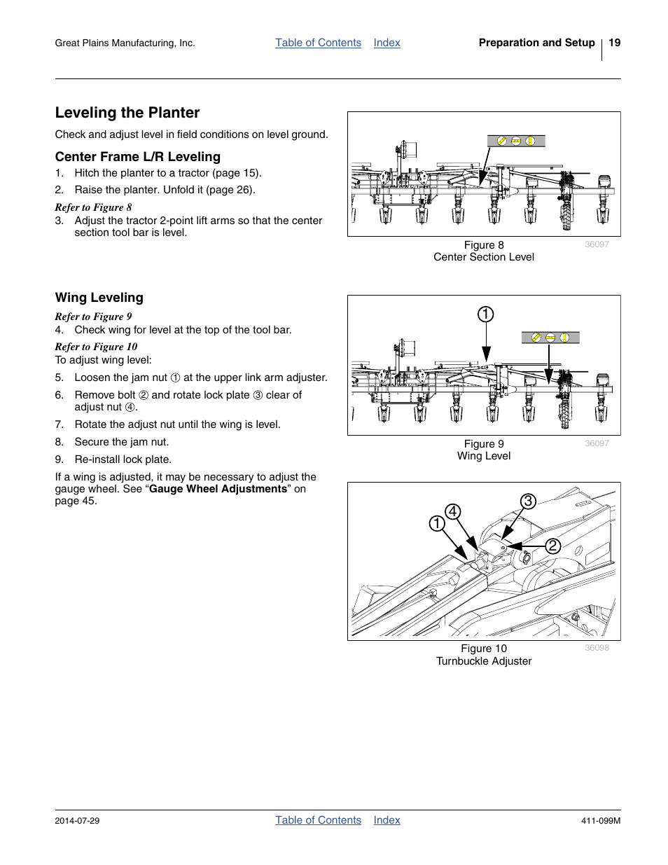 Leveling the planter, Center frame l/r leveling, Wing leveling | Center frame l/r leveling wing leveling | Great Plains 3P4025AH Operator Manual User Manual | Page 23 / 132