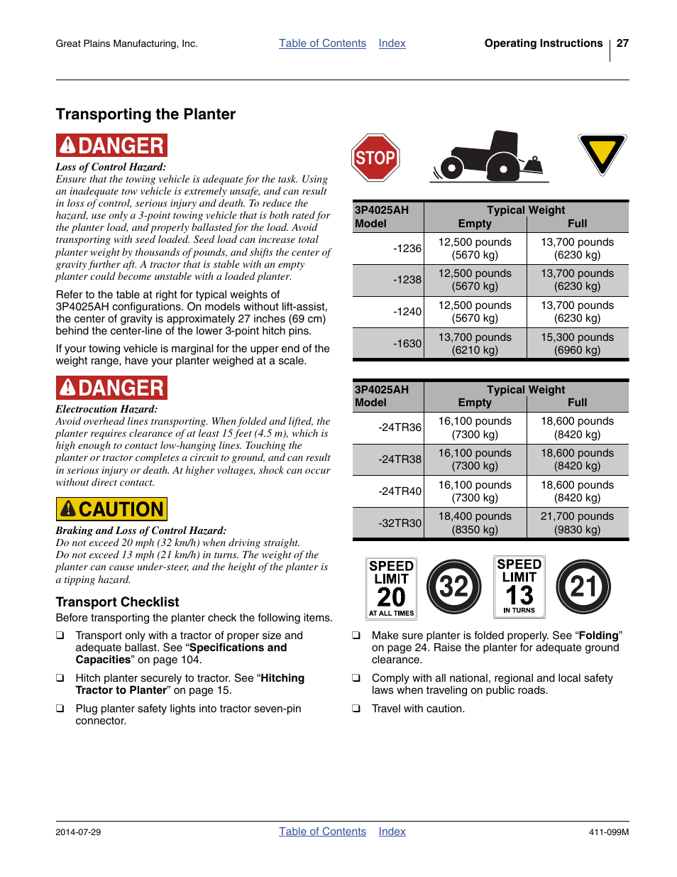 Transporting the planter, Transport checklist | Great Plains 3P4025AH Operator Manual User Manual | Page 31 / 132