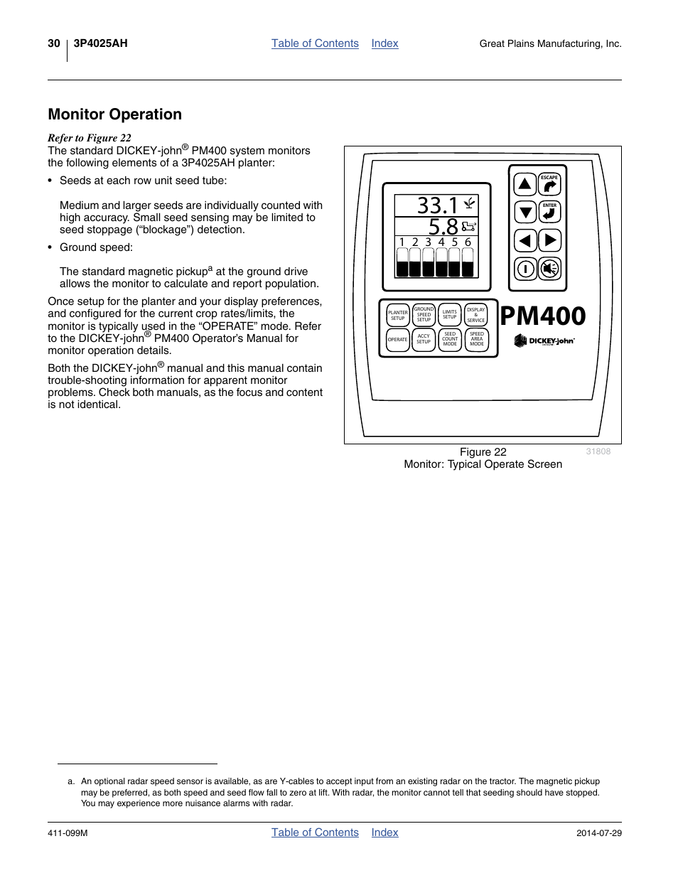 Monitor operation, Pm400 | Great Plains 3P4025AH Operator Manual User Manual | Page 34 / 132