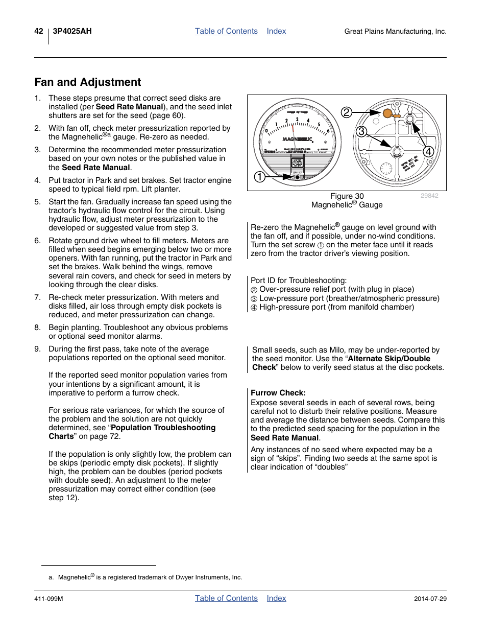 Fan and adjustment, Furrow check | Great Plains 3P4025AH Operator Manual User Manual | Page 46 / 132