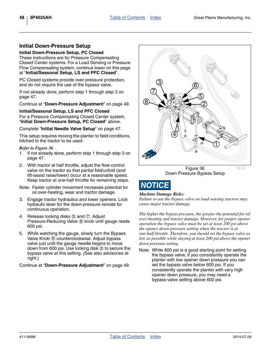 Initial down-pressure setup, Initial down-pressure setup, pc closed, Initial/seasonal setup, ls and pfc closed | Great Plains 3P4025AH Operator Manual User Manual | Page 52 / 132