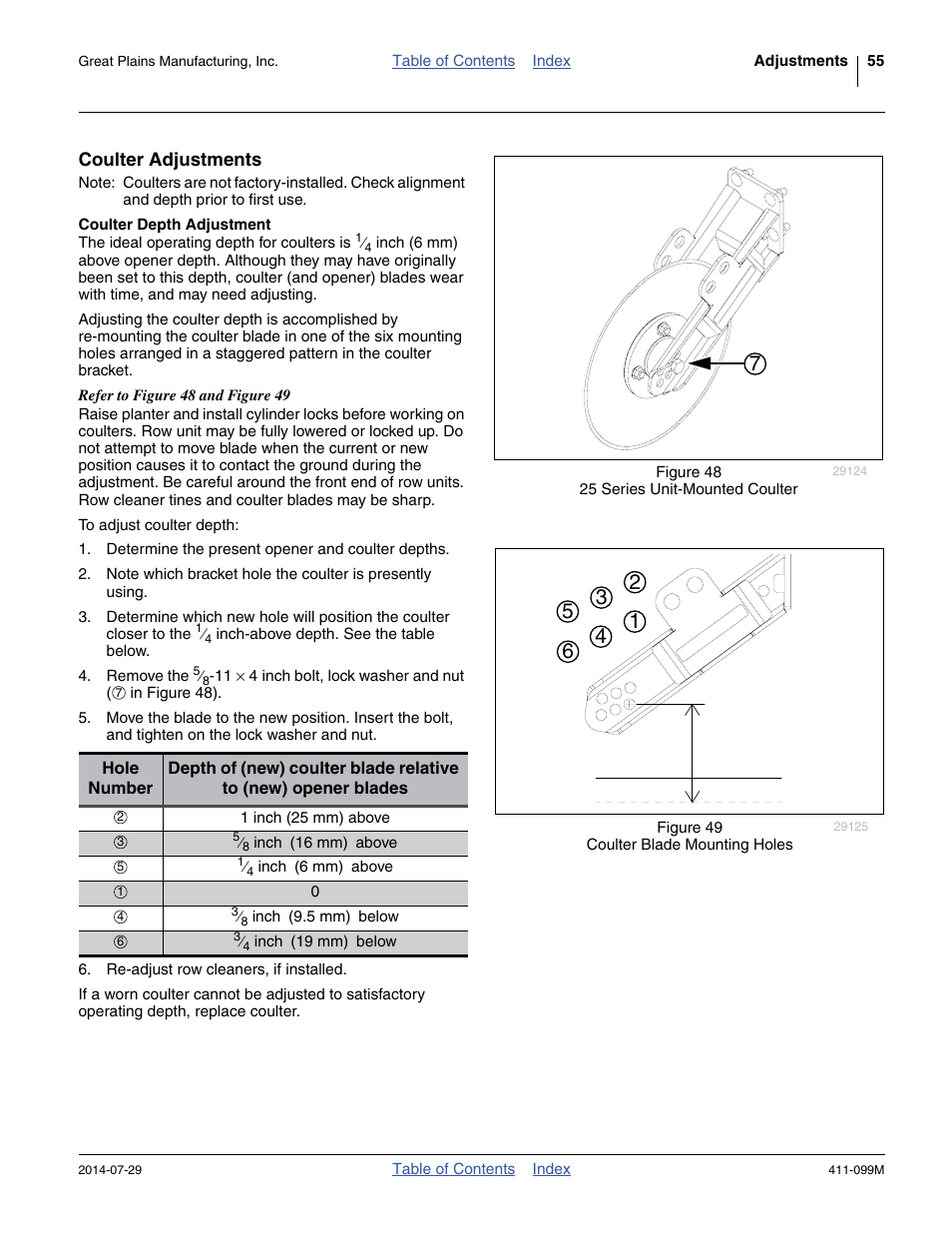 Coulter adjustments, Coulter depth adjustment | Great Plains 3P4025AH Operator Manual User Manual | Page 59 / 132