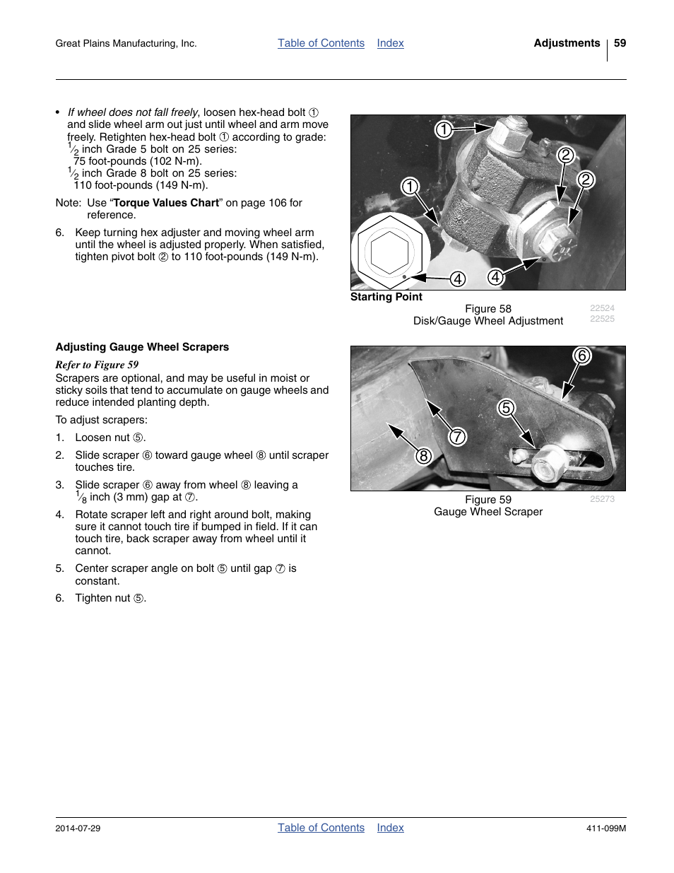 Adjusting gauge wheel scrapers | Great Plains 3P4025AH Operator Manual User Manual | Page 63 / 132