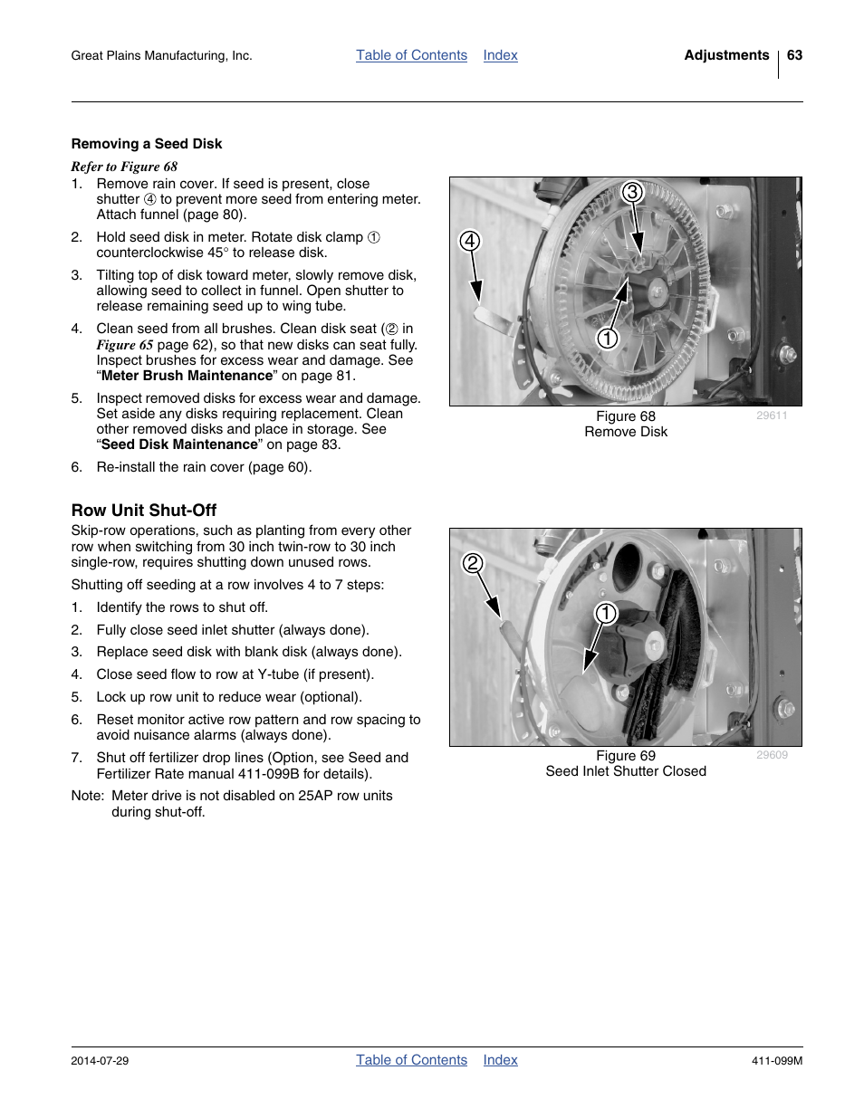 Removing a seed disk, Row unit shut-off | Great Plains 3P4025AH Operator Manual User Manual | Page 67 / 132