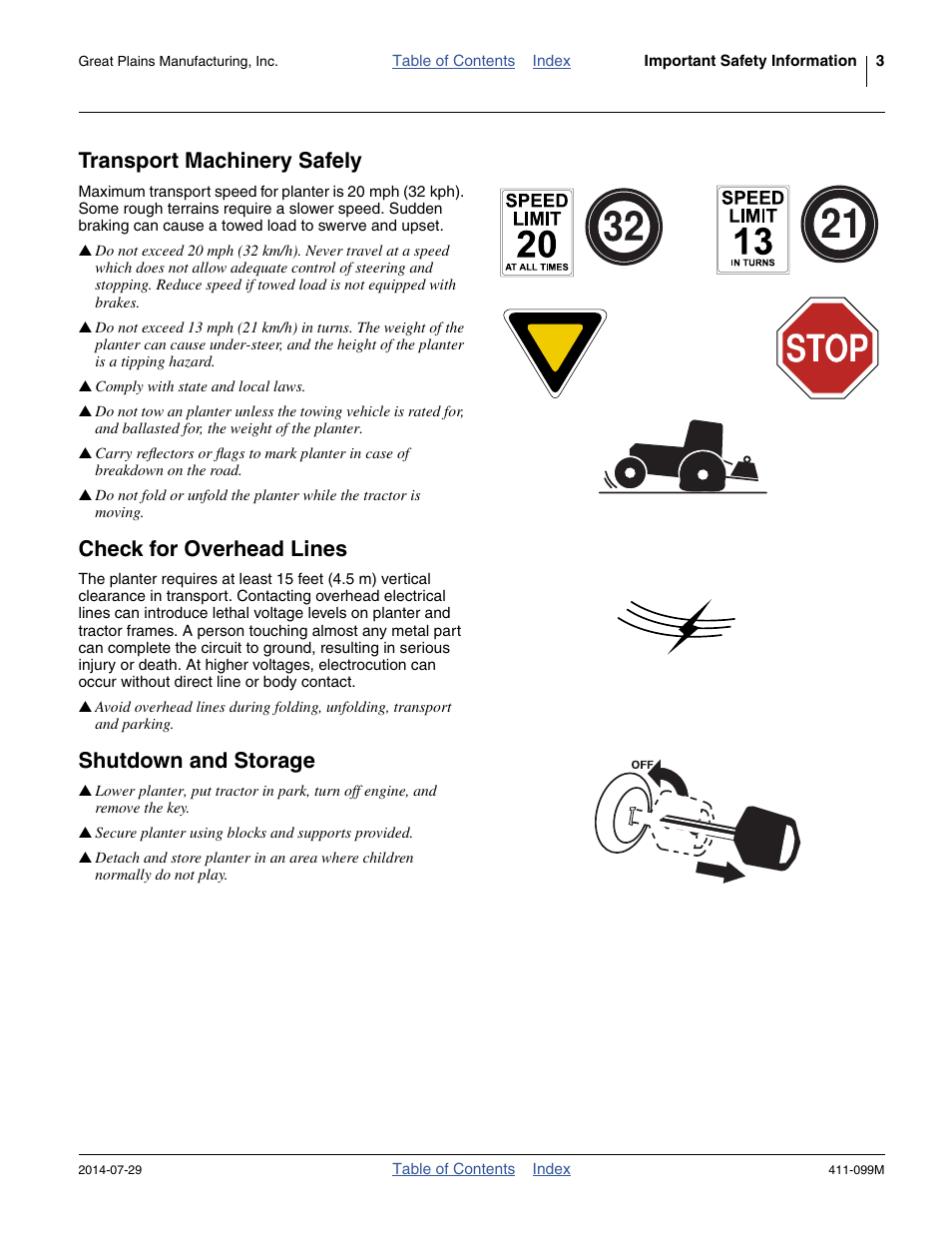 Transport machinery safely, Check for overhead lines, Shutdown and storage | Great Plains 3P4025AH Operator Manual User Manual | Page 7 / 132
