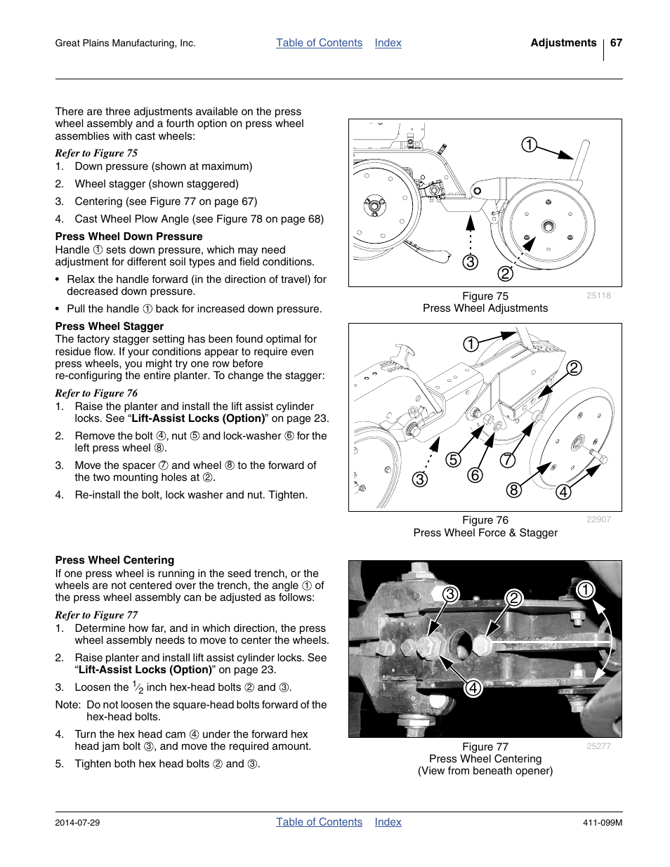 Press wheel down pressure, Press wheel stagger, Press wheel centering | Great Plains 3P4025AH Operator Manual User Manual | Page 71 / 132