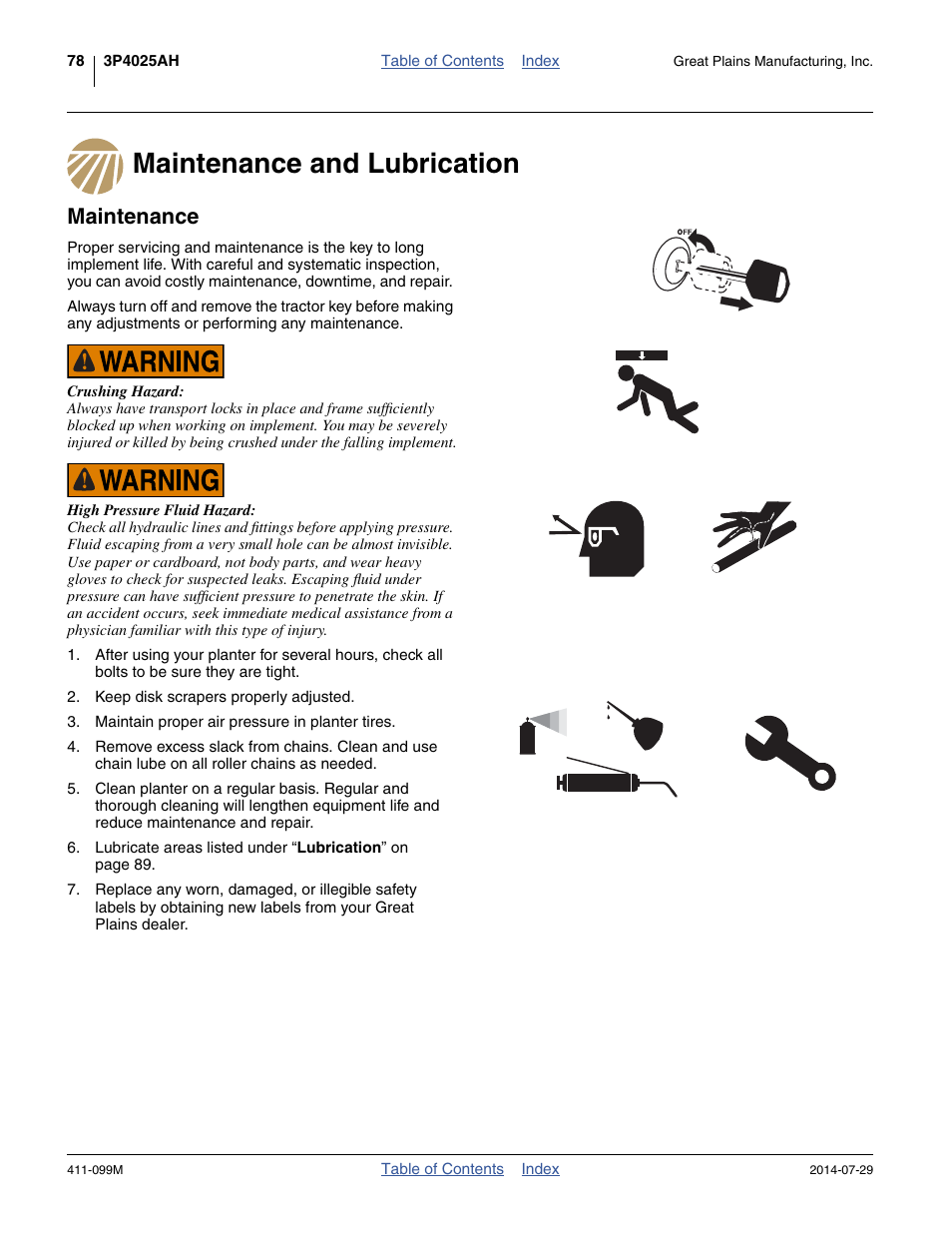 Maintenance and lubrication, Maintenance, Maintenance and lubrication maintenance | Great Plains 3P4025AH Operator Manual User Manual | Page 82 / 132