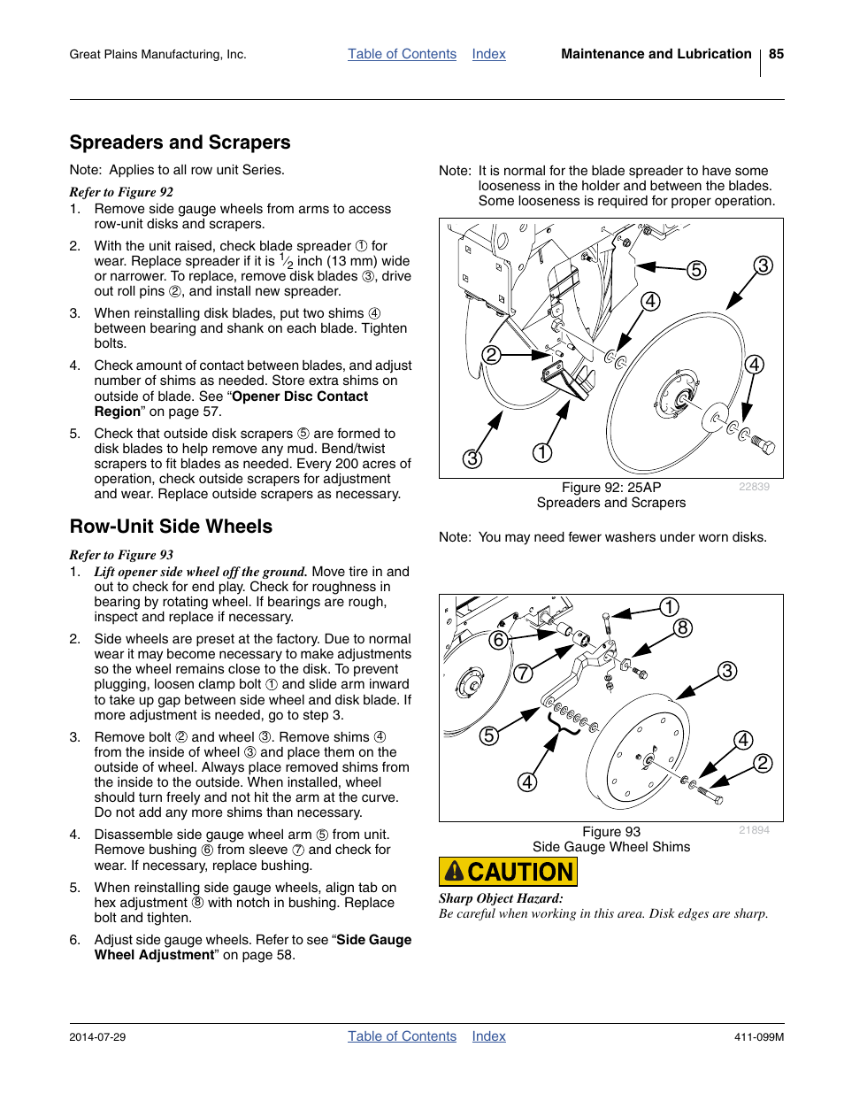 Spreaders and scrapers, Row-unit side wheels, Spreaders and scrapers row-unit side wheels | Great Plains 3P4025AH Operator Manual User Manual | Page 89 / 132