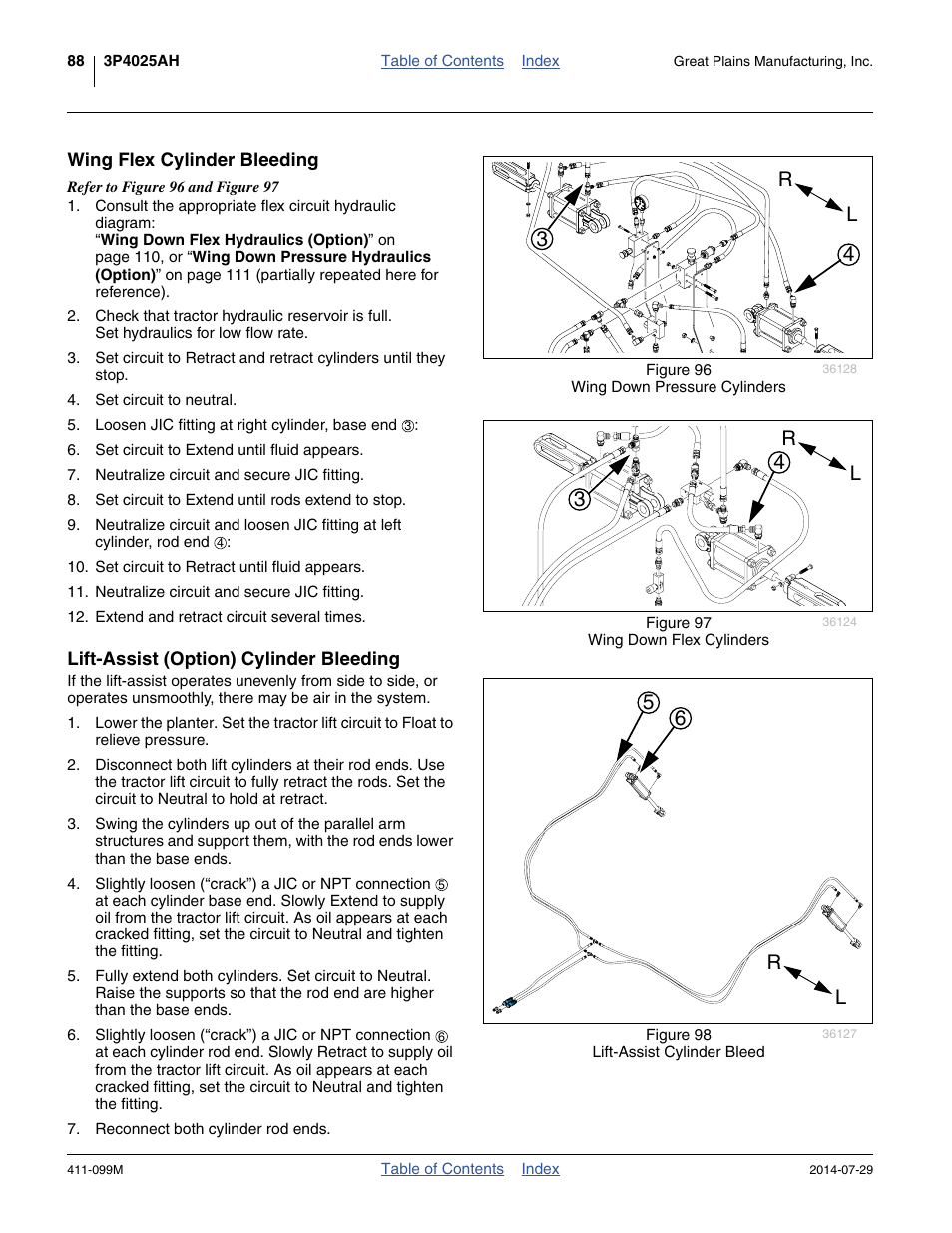 Wing flex cylinder bleeding, Lift-assist (option) cylinder bleeding | Great Plains 3P4025AH Operator Manual User Manual | Page 92 / 132