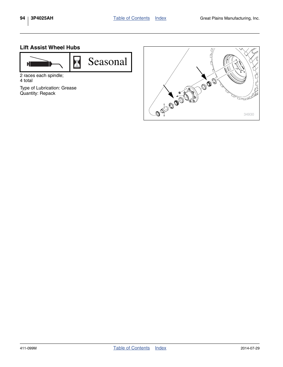 Lift assist wheel hubs, Seasonal | Great Plains 3P4025AH Operator Manual User Manual | Page 98 / 132