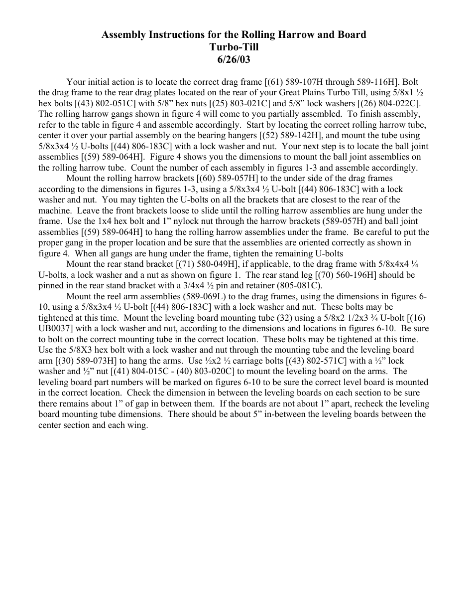 Great Plains 1200TT Rolling Harrow & Board Assembly Instructions User Manual | 7 pages