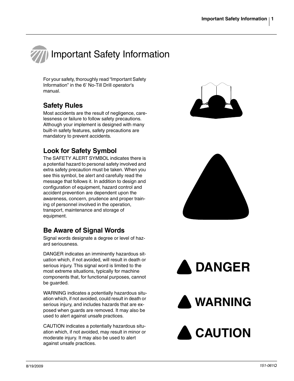 Danger, Caution, Warning | Great Plains 606NT Predelivery Manual User Manual | Page 3 / 14