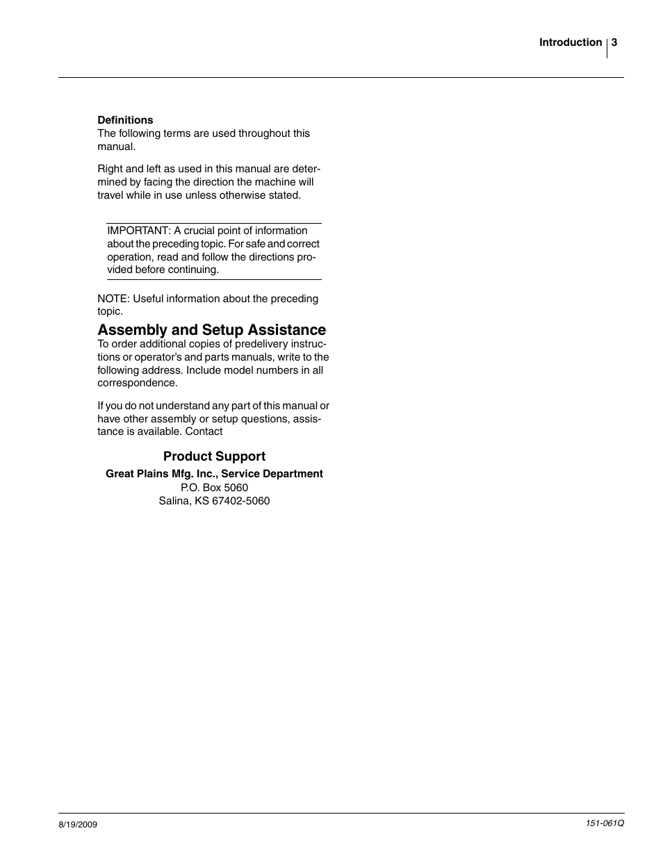 Assembly and setup assistance | Great Plains 606NT Predelivery Manual User Manual | Page 5 / 14
