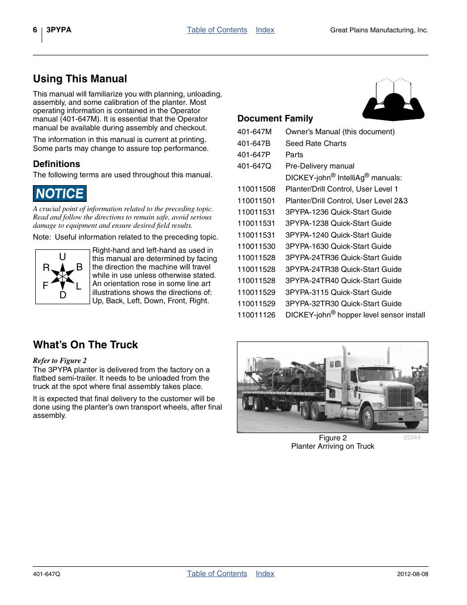 Using this manual, Document family, Definitions | What’s on the truck, Using this manual what’s on the truck | Great Plains 3PYPA Predelivery Manual User Manual | Page 10 / 88