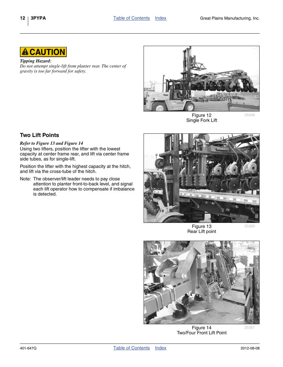 Two lift points | Great Plains 3PYPA Predelivery Manual User Manual | Page 16 / 88
