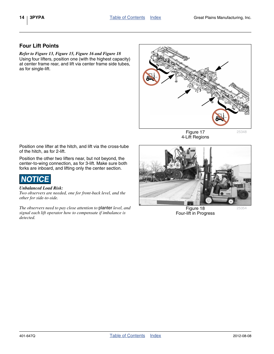 Four lift points | Great Plains 3PYPA Predelivery Manual User Manual | Page 18 / 88