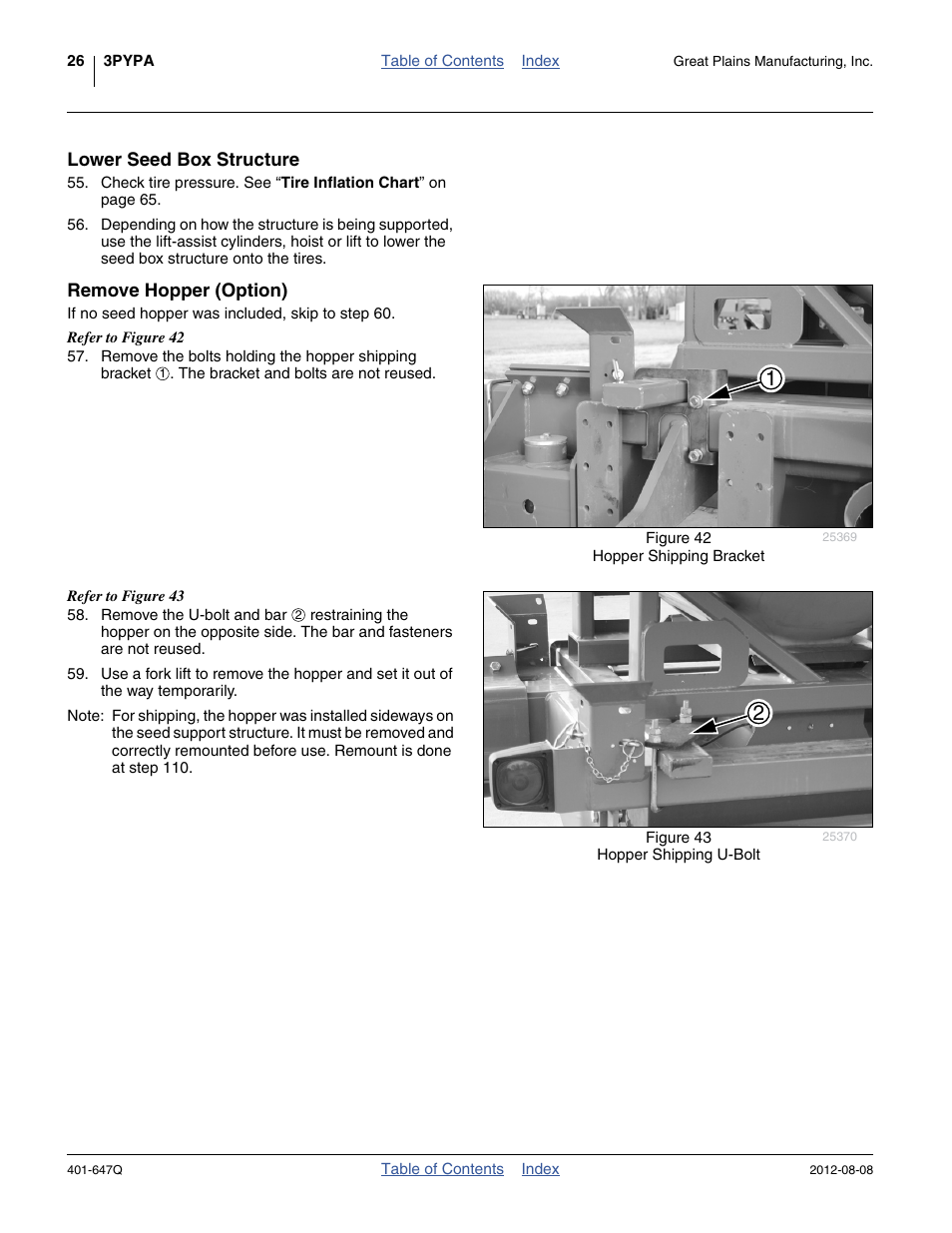 Lower seed box structure, Remove hopper (option), Lower seed box structure remove hopper (option) | Great Plains 3PYPA Predelivery Manual User Manual | Page 30 / 88