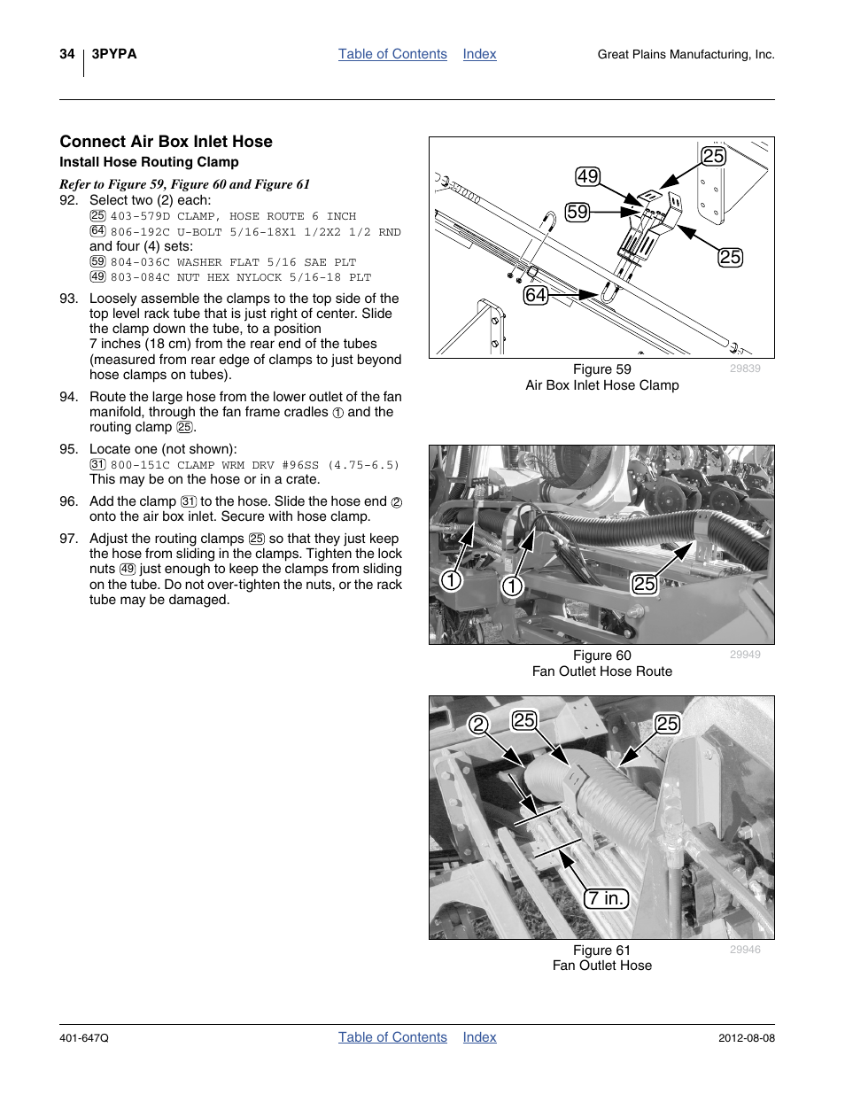 Connect air box inlet hose, Install hose routing clamp, 25 2 7 in | Great Plains 3PYPA Predelivery Manual User Manual | Page 38 / 88