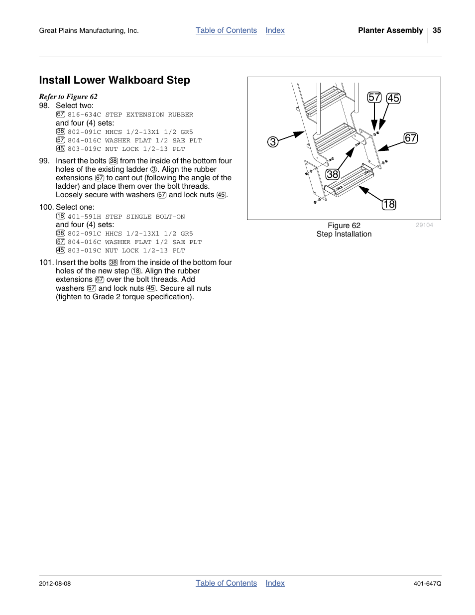 Install lower walkboard step | Great Plains 3PYPA Predelivery Manual User Manual | Page 39 / 88