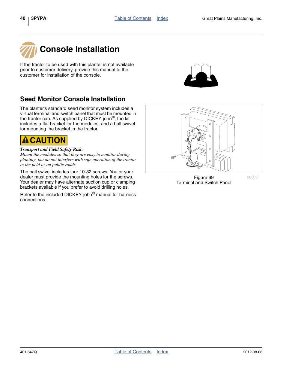 Console installation, Seed monitor console installation | Great Plains 3PYPA Predelivery Manual User Manual | Page 44 / 88