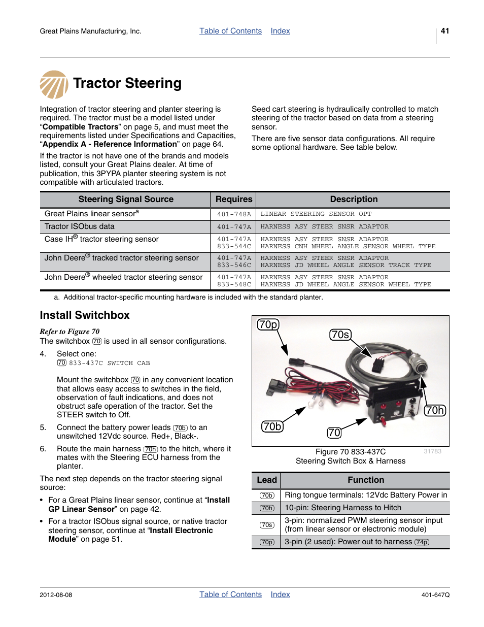 Tractor steering, Install switchbox, Tractor steering install switchbox | Great Plains 3PYPA Predelivery Manual User Manual | Page 45 / 88