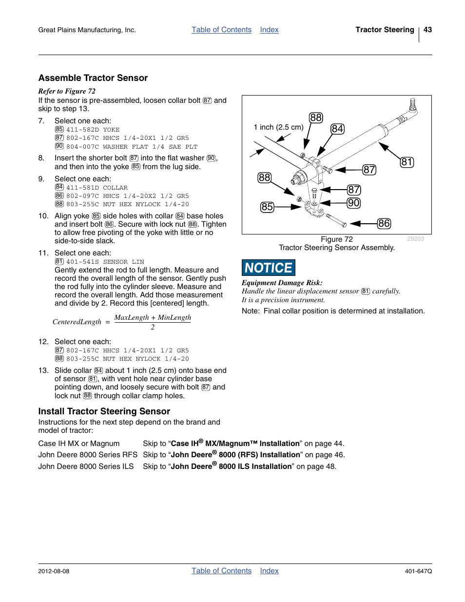 Assemble tractor sensor, Install tractor steering sensor | Great Plains 3PYPA Predelivery Manual User Manual | Page 47 / 88